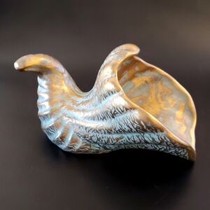 1950's Stangl 22kt Antique Gold Light Turquoise Large 7 1/2" Cornucopia #5065